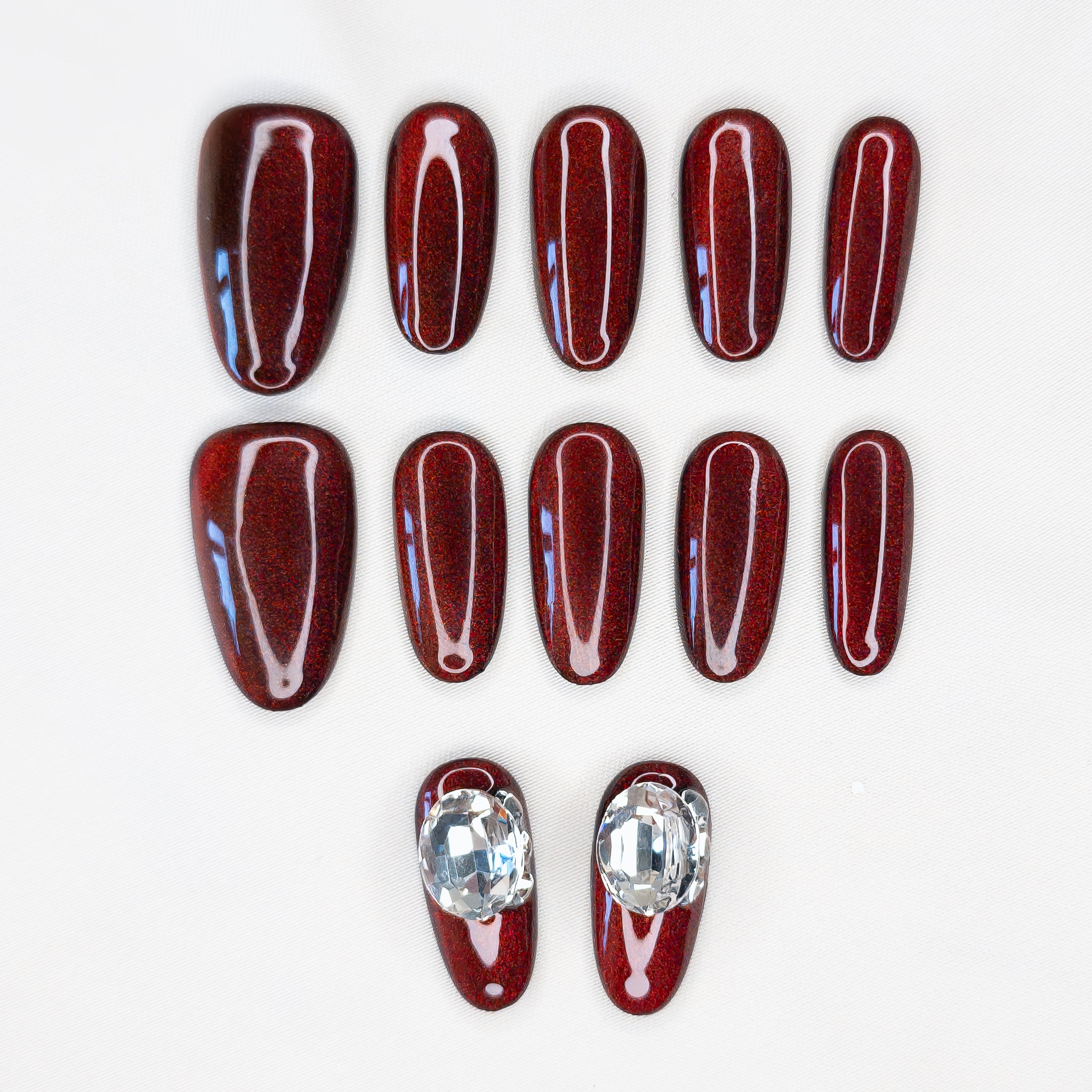 Extra 2 Nails - Burgundy Gloss with Gem Duo