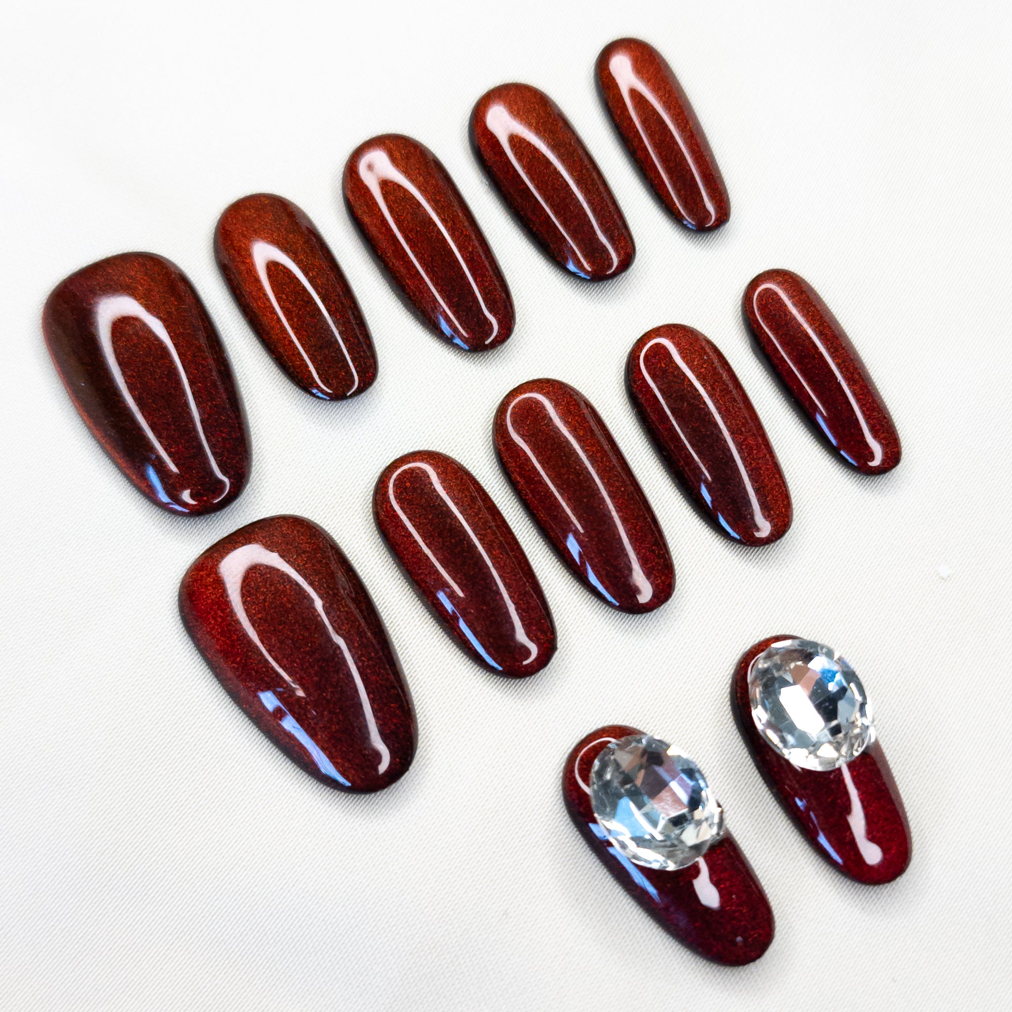 Extra 2 Nails - Burgundy Gloss with Gem Duo