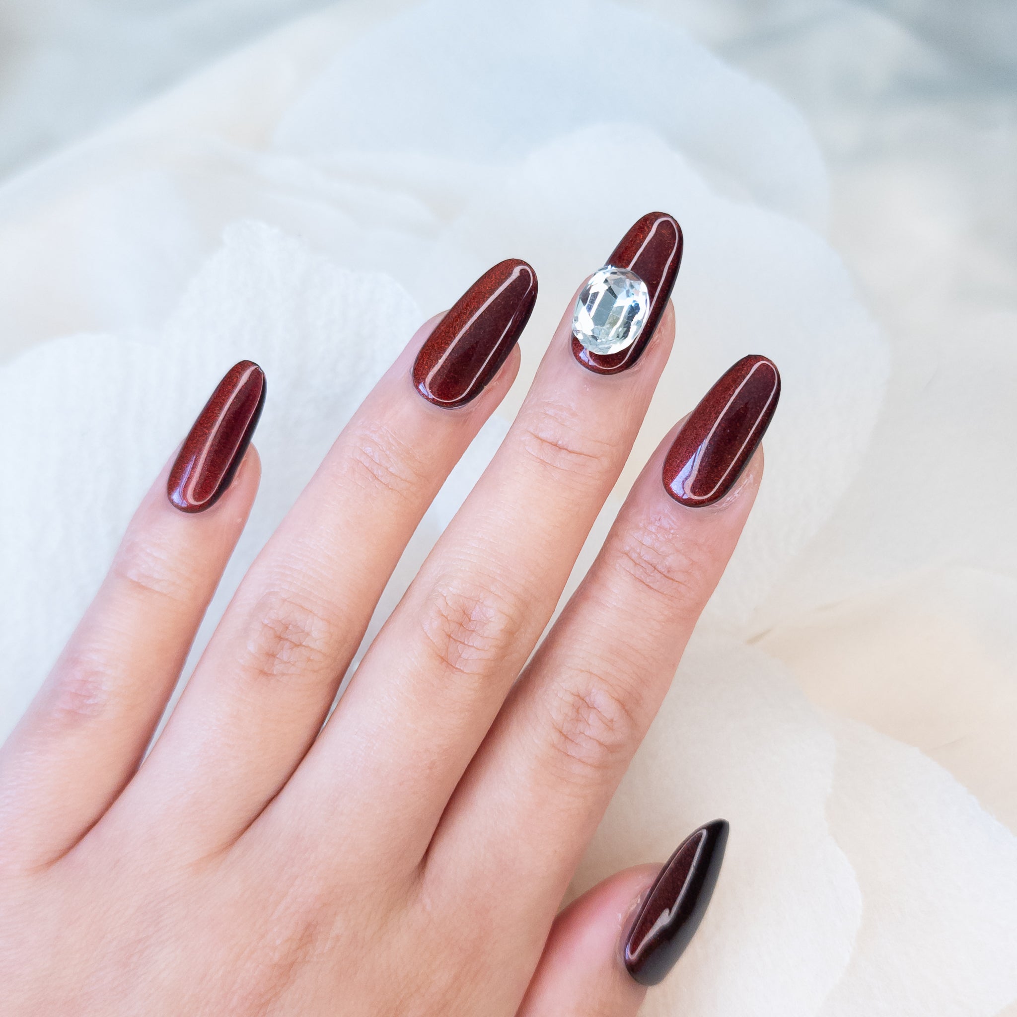 Extra 2 Nails - Burgundy Gloss with Gem Duo