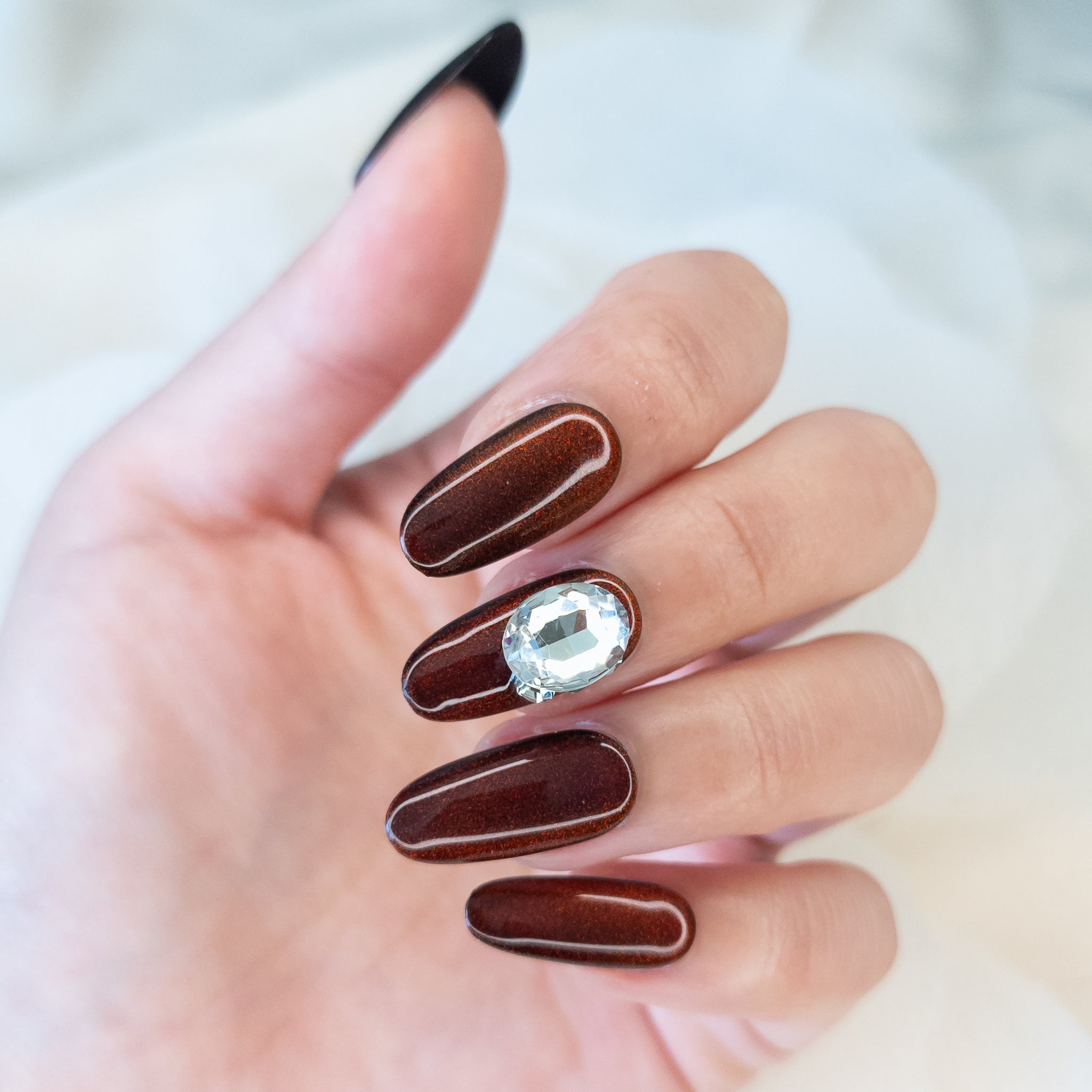 Extra 2 Nails - Burgundy Gloss with Gem Duo