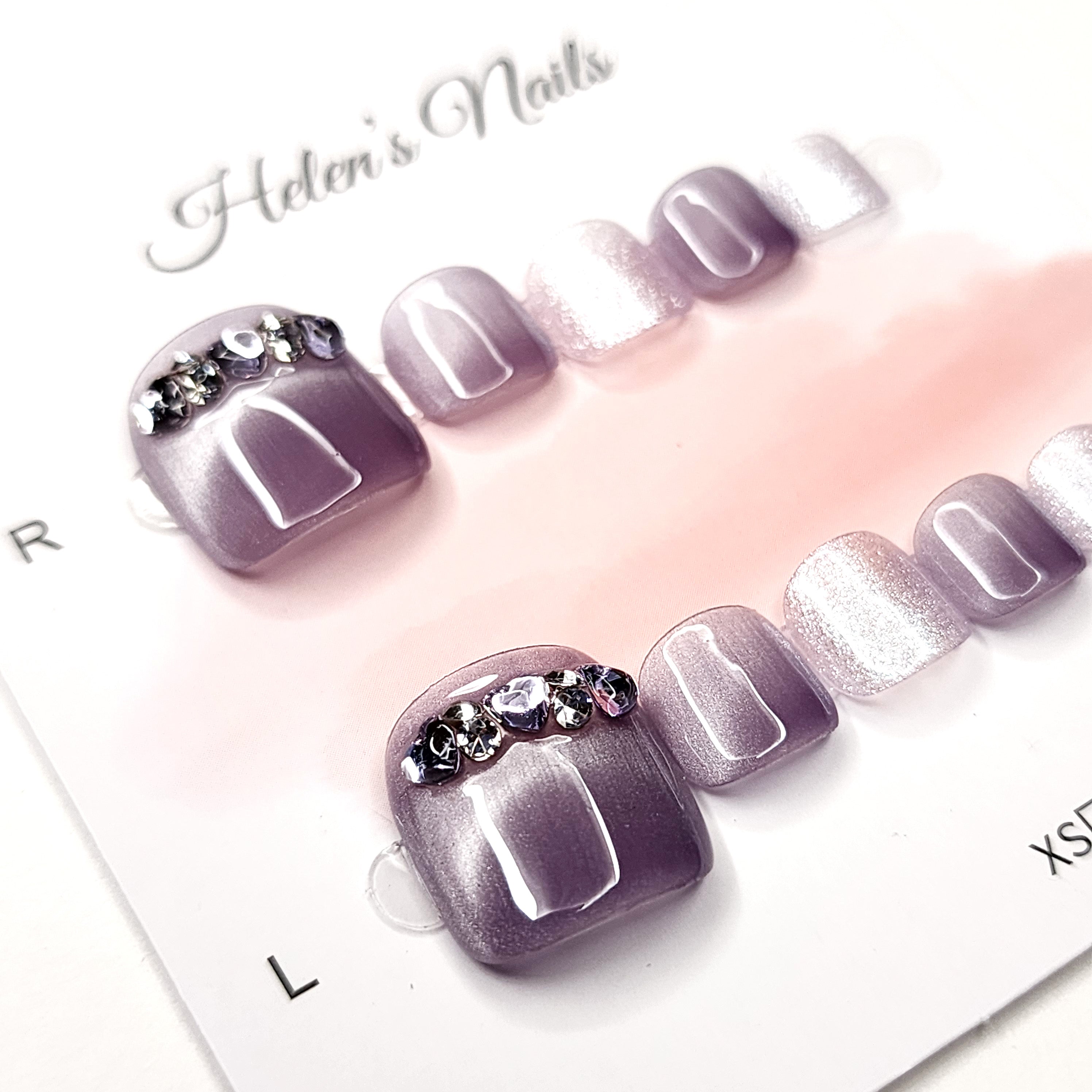 Crystal-Banded Metallic Mauve Squares Toe Nails