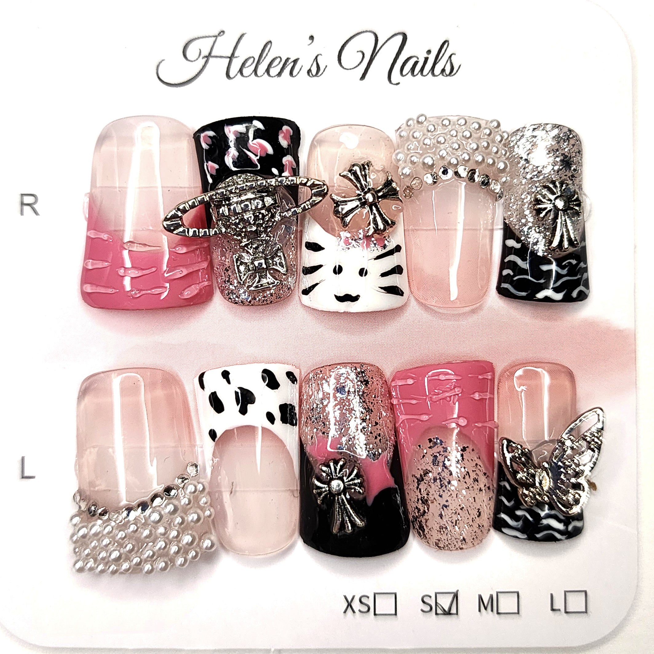 Kitty Pink Zebra & Pearl Cluster