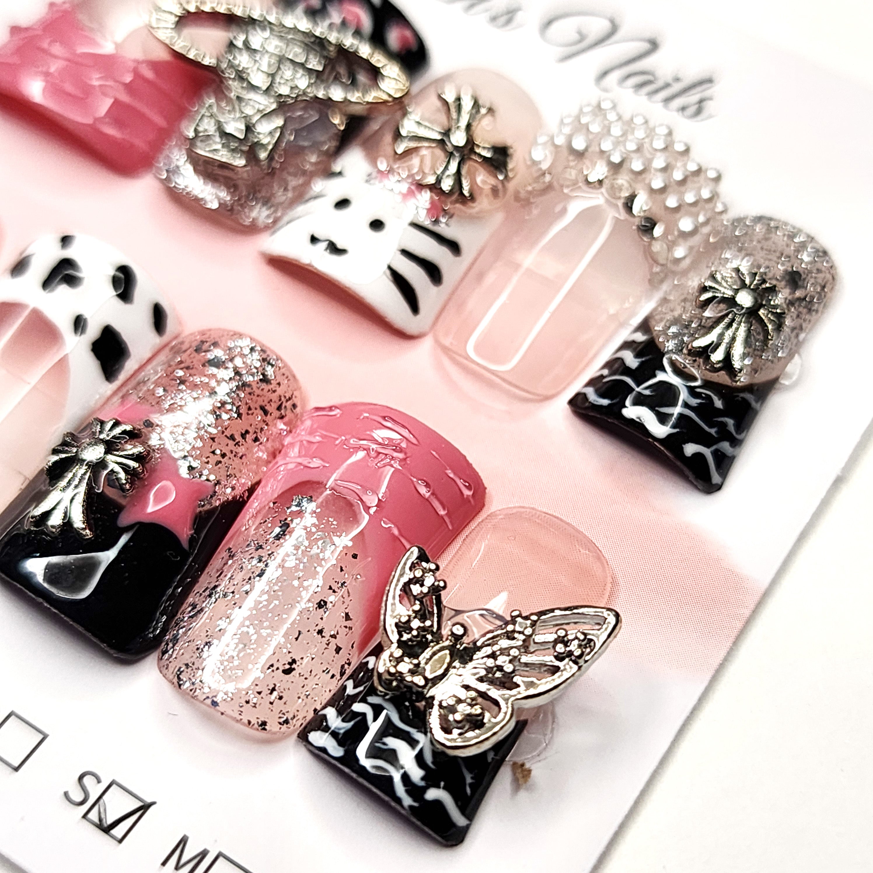 Kitty Pink Zebra & Pearl Cluster